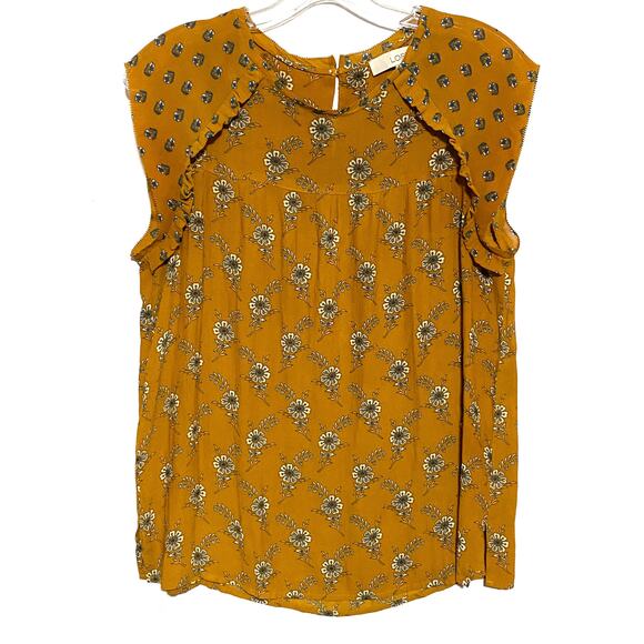 LOFT Tops - Loft Orange Floral Top Blouse S Peasant Cottage Boho Chic Prairie Ruffles Flowy